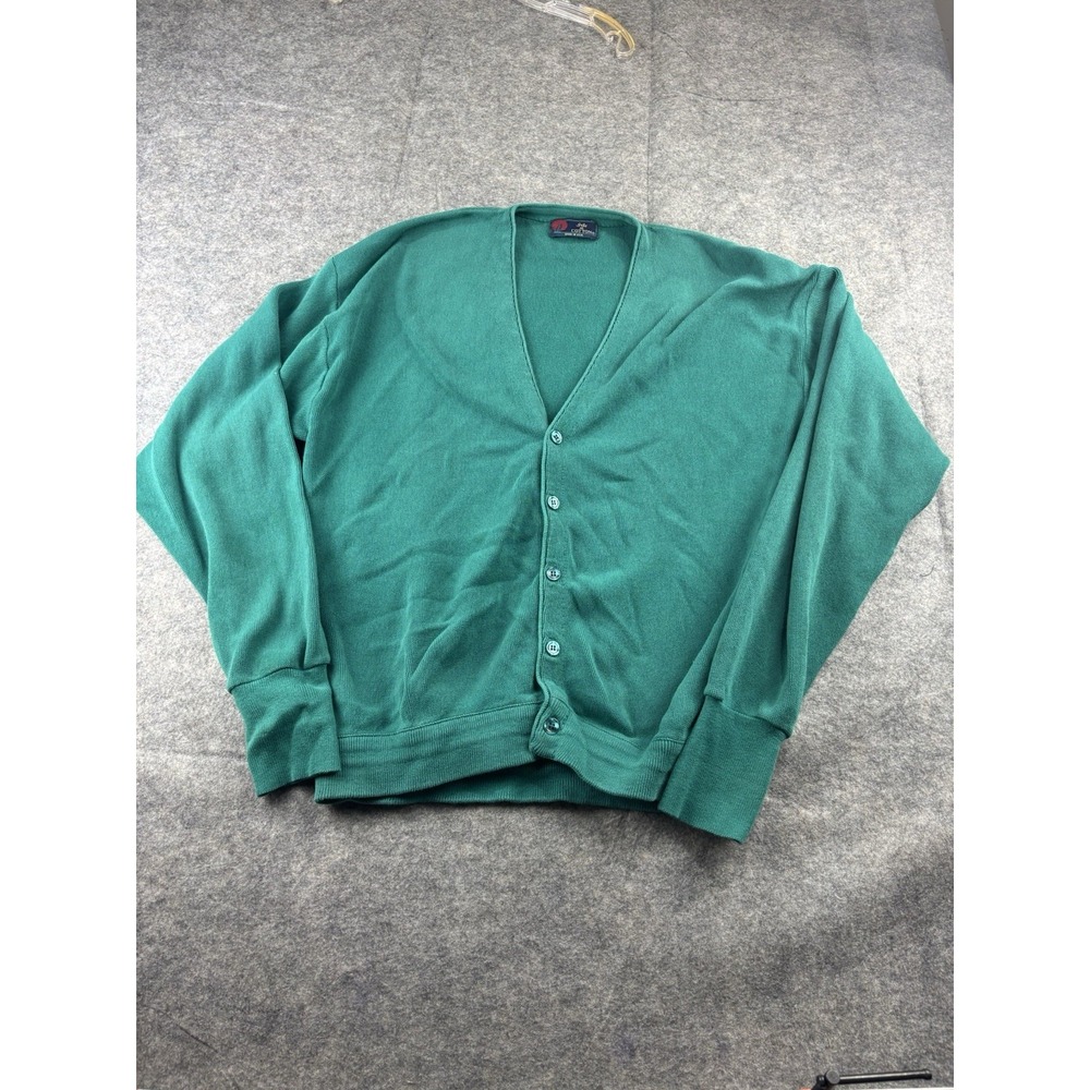 VTG Isle‎ Of Cotton Men's XL 100% Cotton Teal Knit Cardigan Grandpa Coastal Cozy
